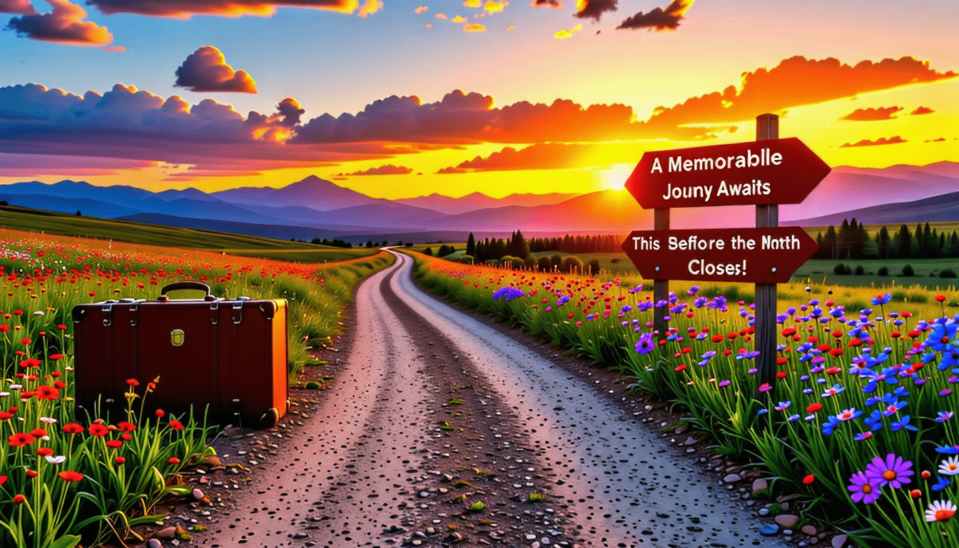 découvrez un voyage inoubliable qui vous attend avant la fin du mois ! plongez dans des expériences uniques et des moments magiques qui marqueront votre esprit. ne manquez pas cette opportunité exceptionnelle de vivre des aventures mémorables.