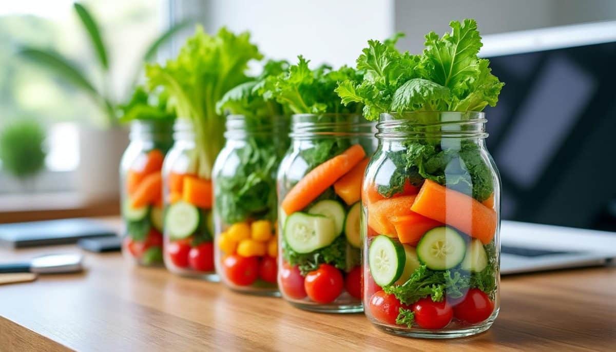 découvrez 7 délicieuses recettes de salad jar, parfaites pour un déjeuner au bureau pratique et sain. préparez vos salades à l'avance dans des bocaux hermétiques et savourez des repas variés et équilibrés, facilement transportables pour vos journées de travail.
