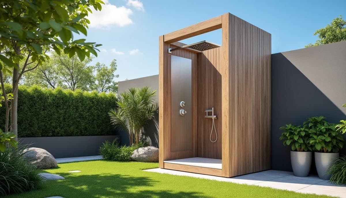 découvrez notre douche extérieure design, facile à installer en seulement 2 heures sans l'aide d'un plombier. profitez d'une solution esthétique et pratique pour vos moments de détente en plein air.