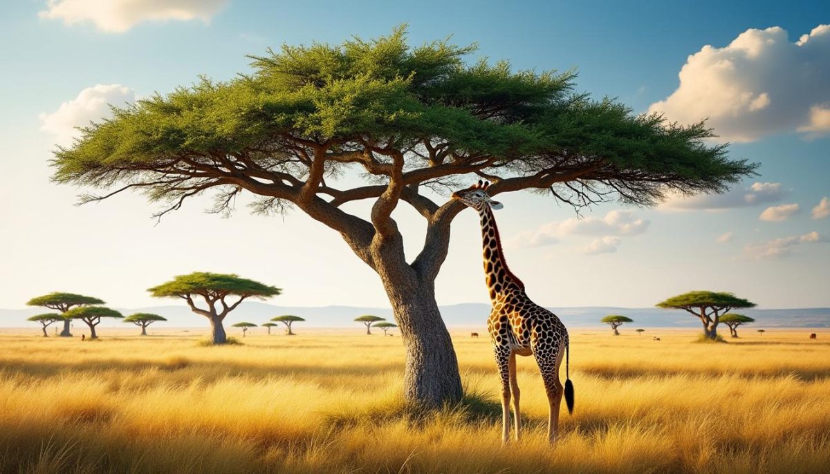 découvrez la relation unique entre la girafe et l’acacia, un festin naturel au sommet de la savane, où chaque repas dévoile l’équilibre fragile de la vie sauvage.